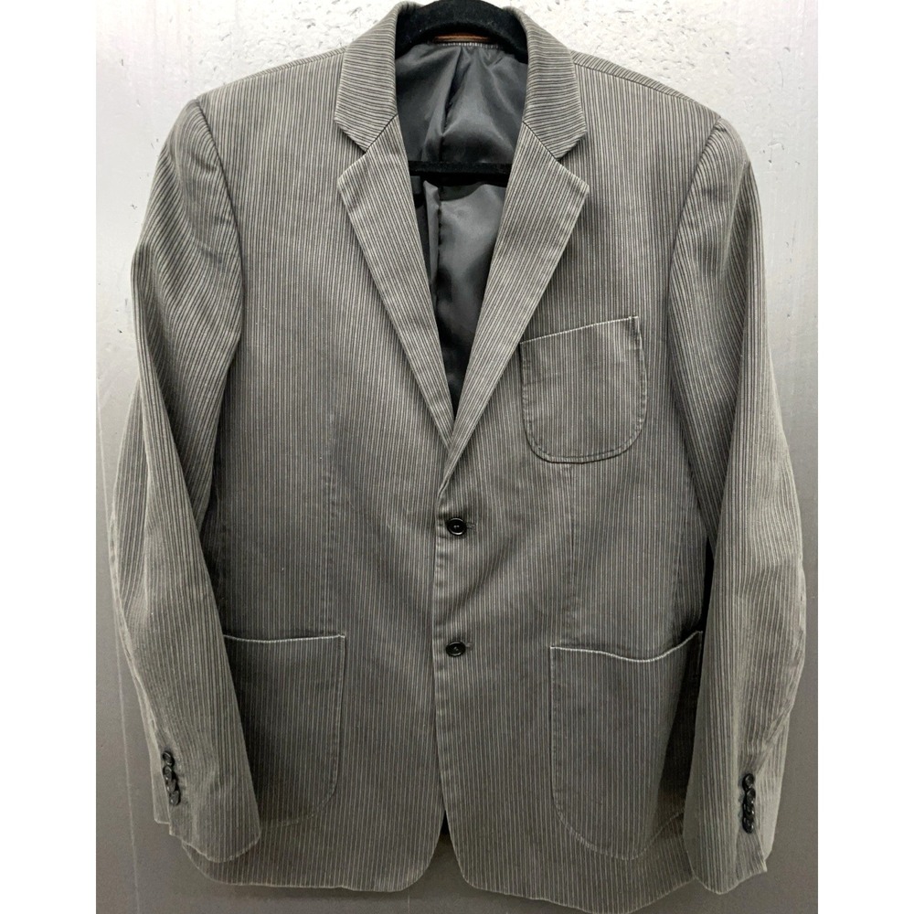 Topman Blazer 42 Gray Cotton Vertical Stripe Sport Coat Jacket Casual Academia